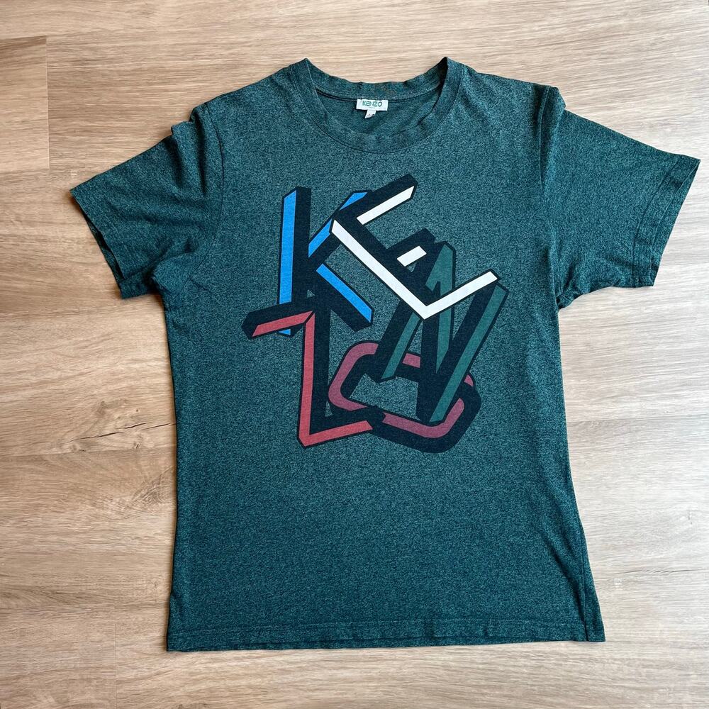 KENZO Paris Abstract Geometric Interlocking Logo T-Shirt Green Mens L